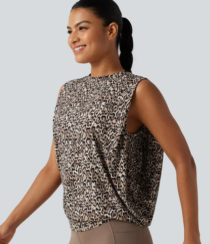 Round Neck Leopard Print Workout Tank Top