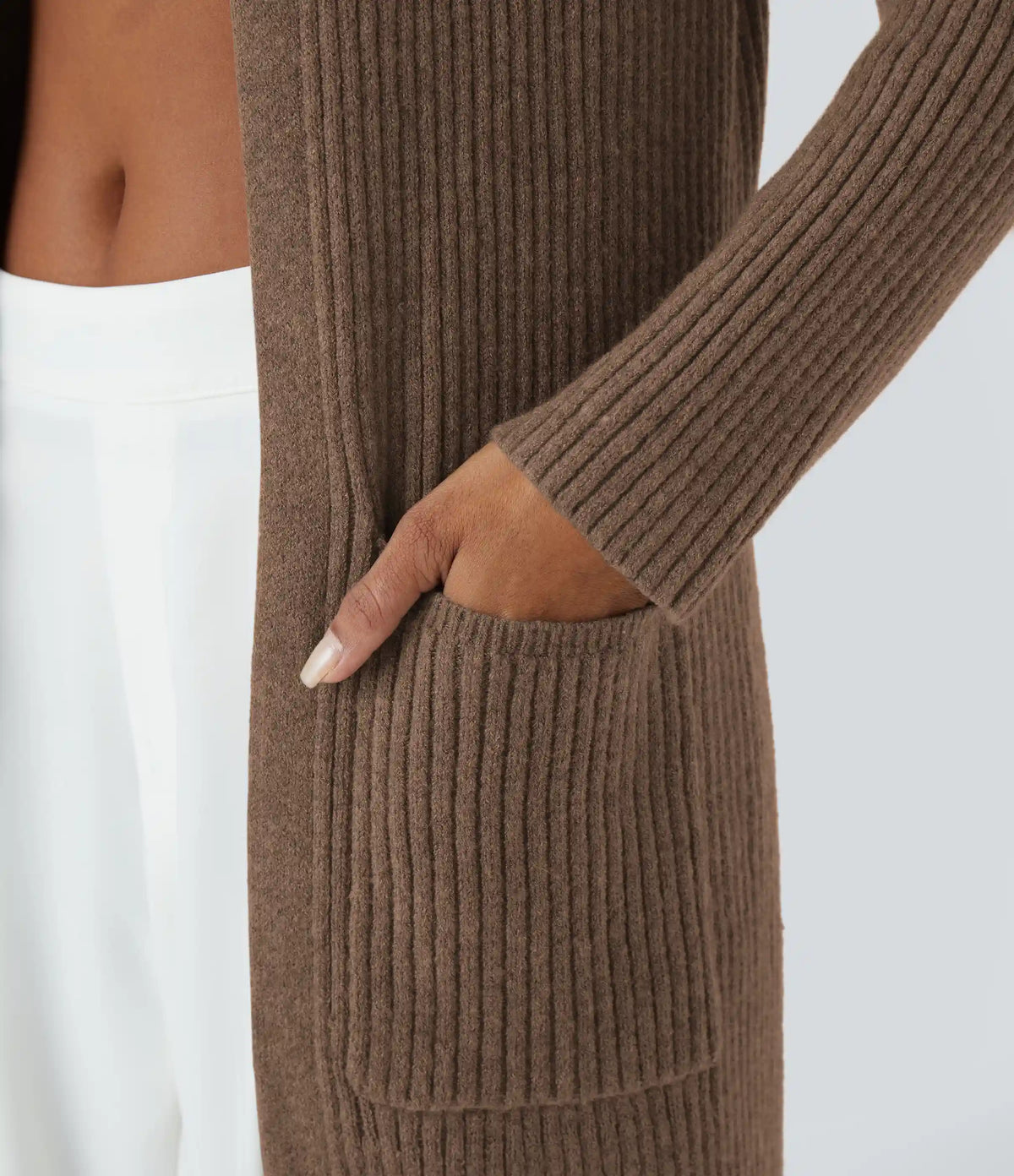 Hooded Long Sleeve Pocket Longline Casual Cardigan