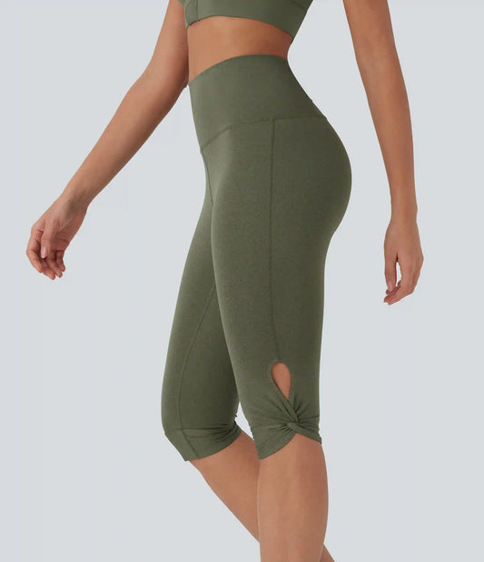 High-Waisted Cut-Out Quick-Dry Yoga Pedal Pusher Leggings with Pocket