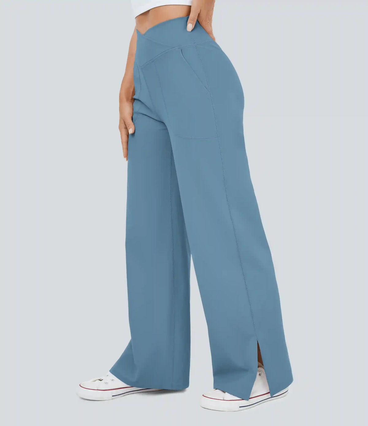 DayStretch Crossover Pocket Hem Wide Leg Yoga Pants-Smile