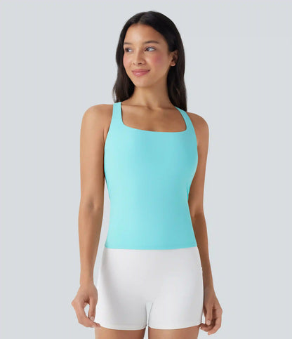 SoftlyZero™ Airy Square Neck Cropped InstantCool Running Tank Top-Longer Length