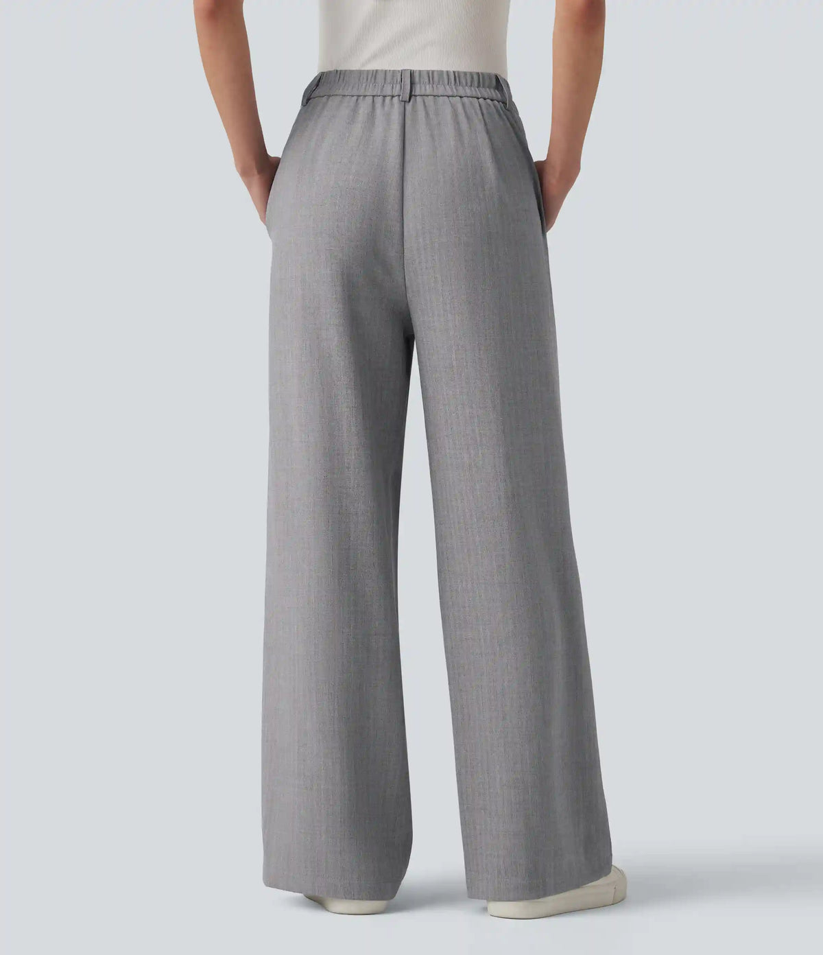 High Waisted Straight Leg Work Linen-Feel Pants with Pockets