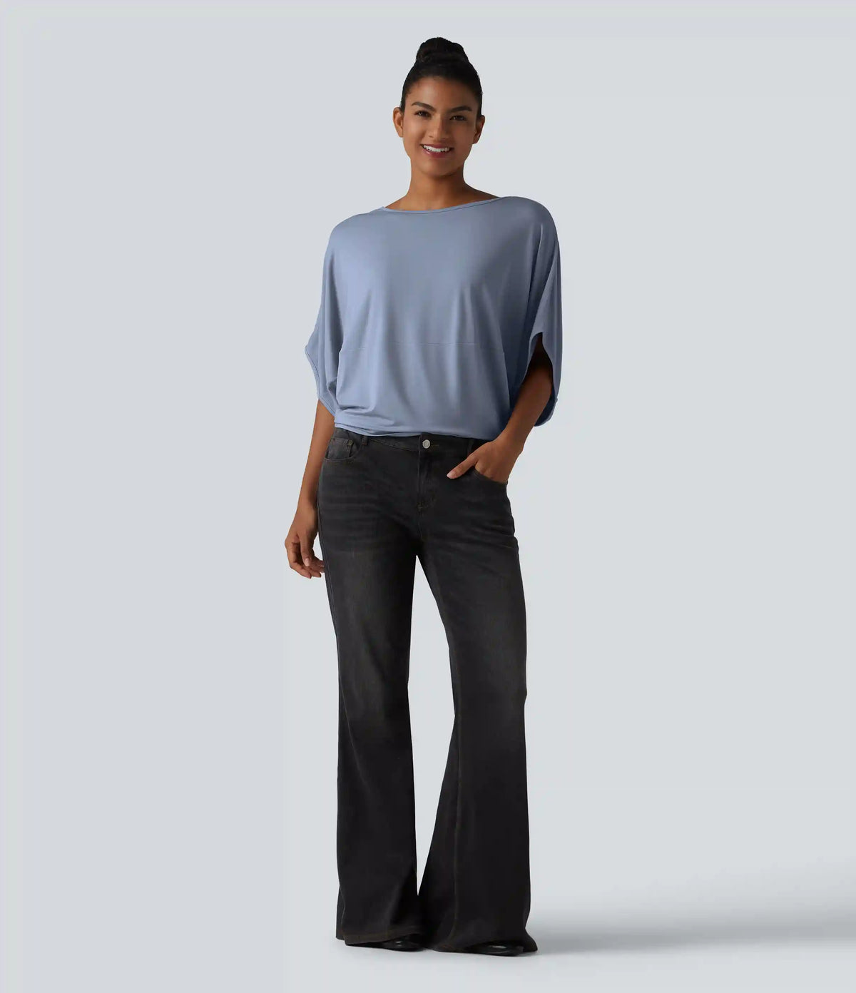 Round Neck Batwing Sleeve Relaxed Casual Top