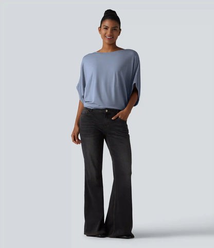 Round Neck Batwing Sleeve Relaxed Casual Top