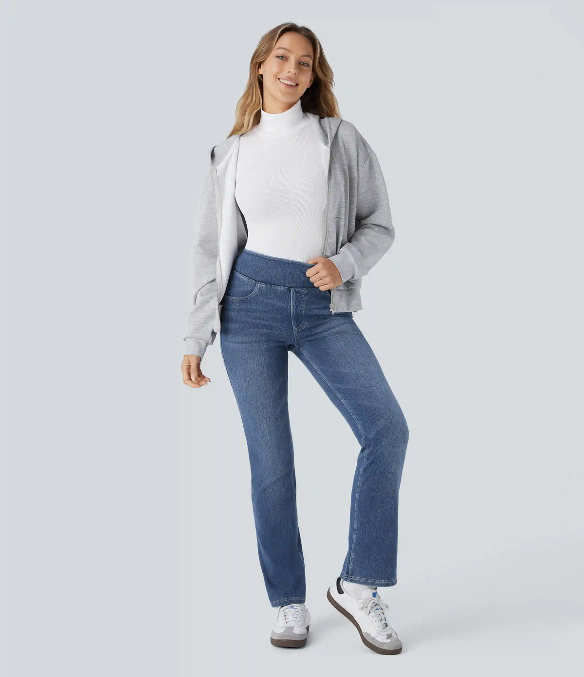 Halara Flex™ Denim Heat High Waisted Pockets Washed Casual Bootcut Jeans