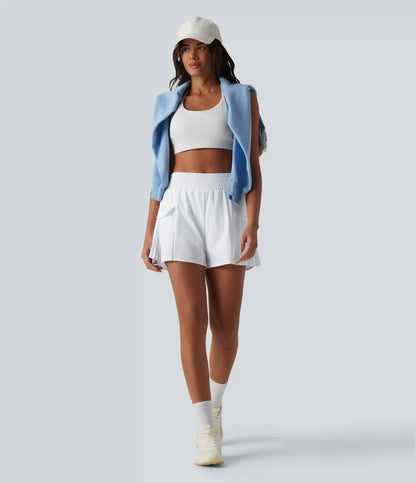 Breezeful™ High Waisted Pleated 2-in-1 Quick Dry Hiking Baggy Shorts with Pockets