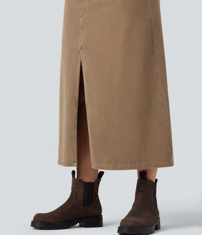 Halara Flex™ Mid Rise Split Midi Casual Colorful Denim Skirt with Pockets