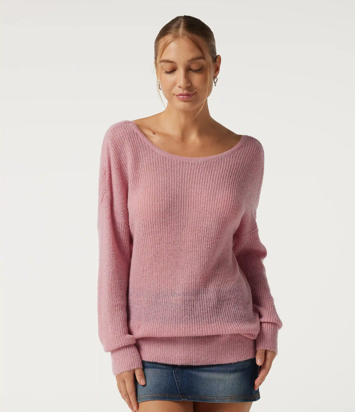 One Shoulder Crisscross Back Dropped Long Sleeve Relaxed Casual Sweater