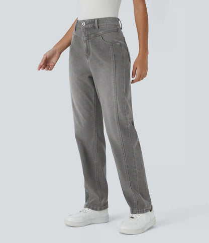 Halara Flex™ High Waisted Zipper Pockets Washed Casual Jeans
