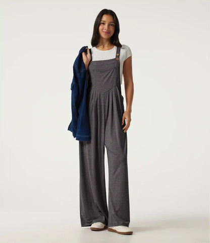 Heathered Casual Overalls with Pockets
