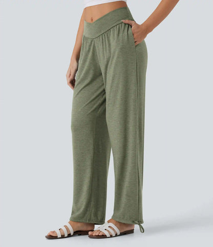 Crossover High Waisted Pocket Drawstring Casual Joggers