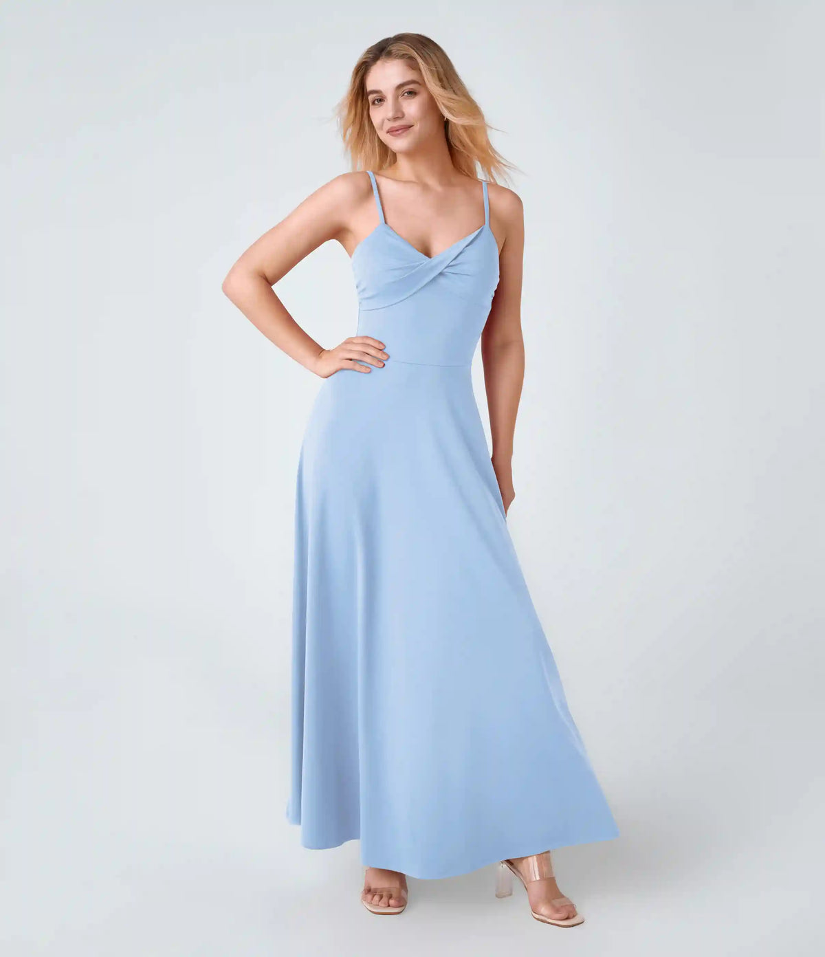 U Back Flare Flowy Maxi Slip Dress