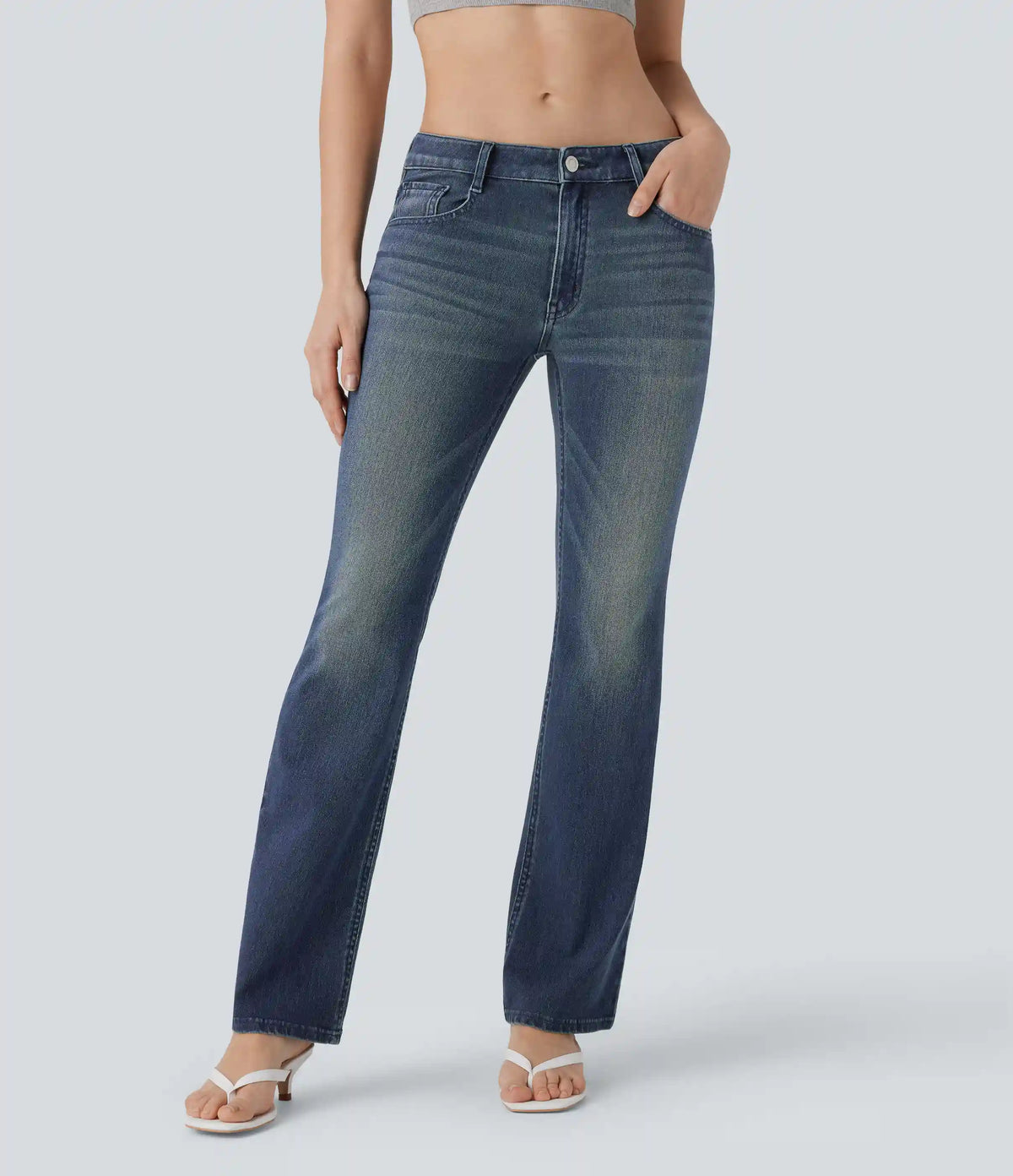 Halara Flex™ Low Rise Pockets Washed Casual Bootcut Jeans