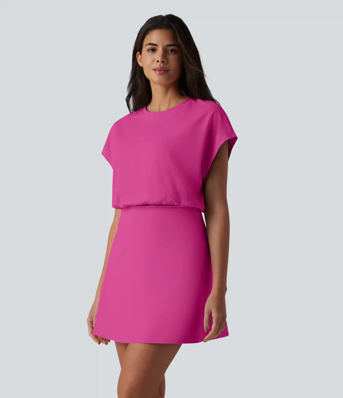 SoftlyZero™ Airy Round Neck Short Sleeve 2-in-1 InstantCool Mini Yoga Active Dress with Pockets-Easy Peezy Edition