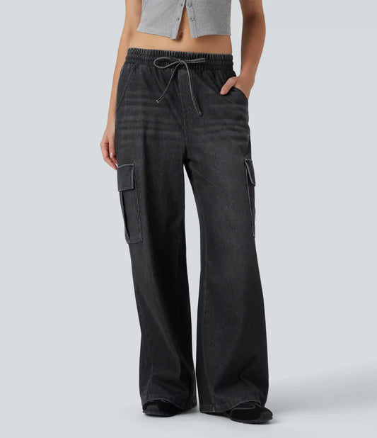 Halara Flex™ Mid Rise Drawstring Cargo Casual Baggy Sweatpants Jeans with Pockets