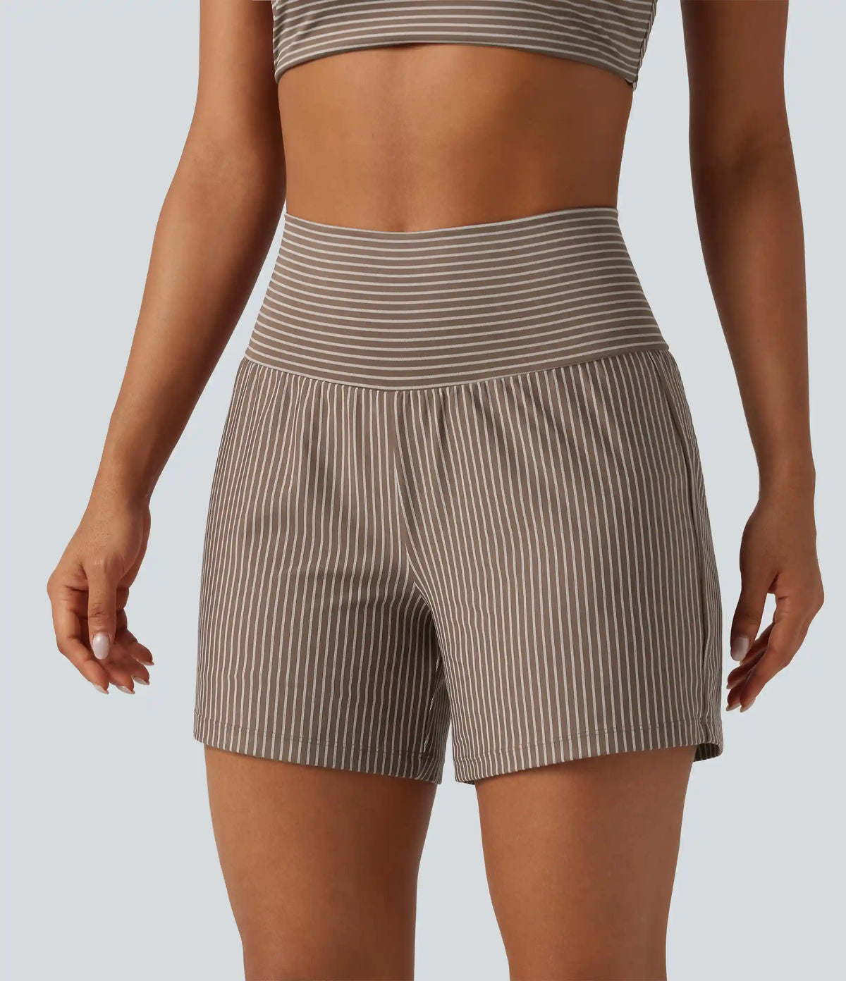 Super High Waisted 2-in-1 Stripe Yoga Shorts 5'' with Pockets