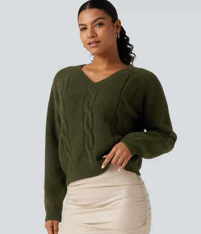 V Neck Raglan Long Sleeve Work Sweater