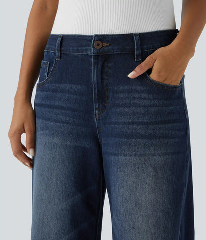 Halara Flex™ Low Rise Zipper Pockets Washed Baggy Wide Leg Casual Jeans