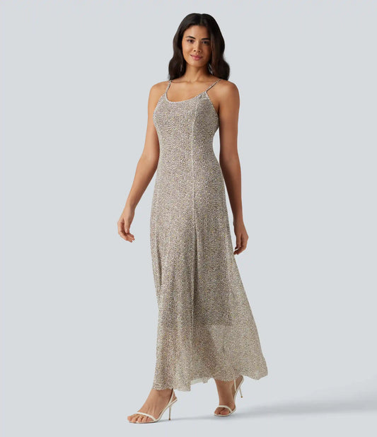 Polka Dot Mesh Maxi Flowy Bridesmaid and Wedding Guest Slip Dress