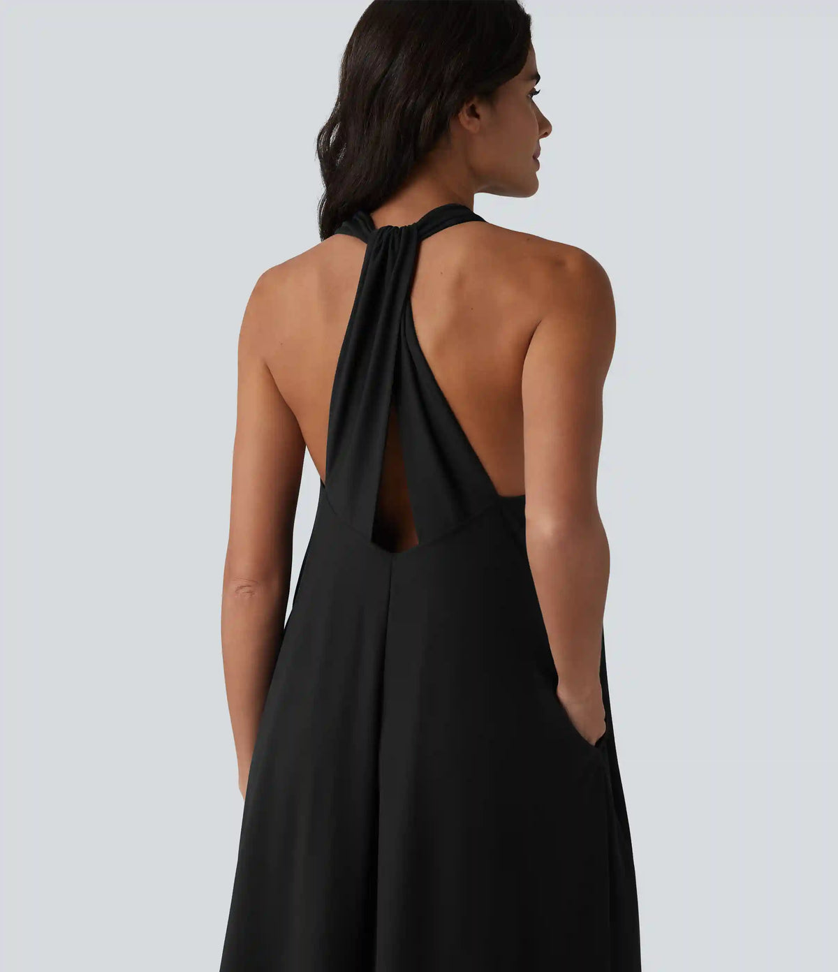 V Neck Midi Casual Dress with Pockets