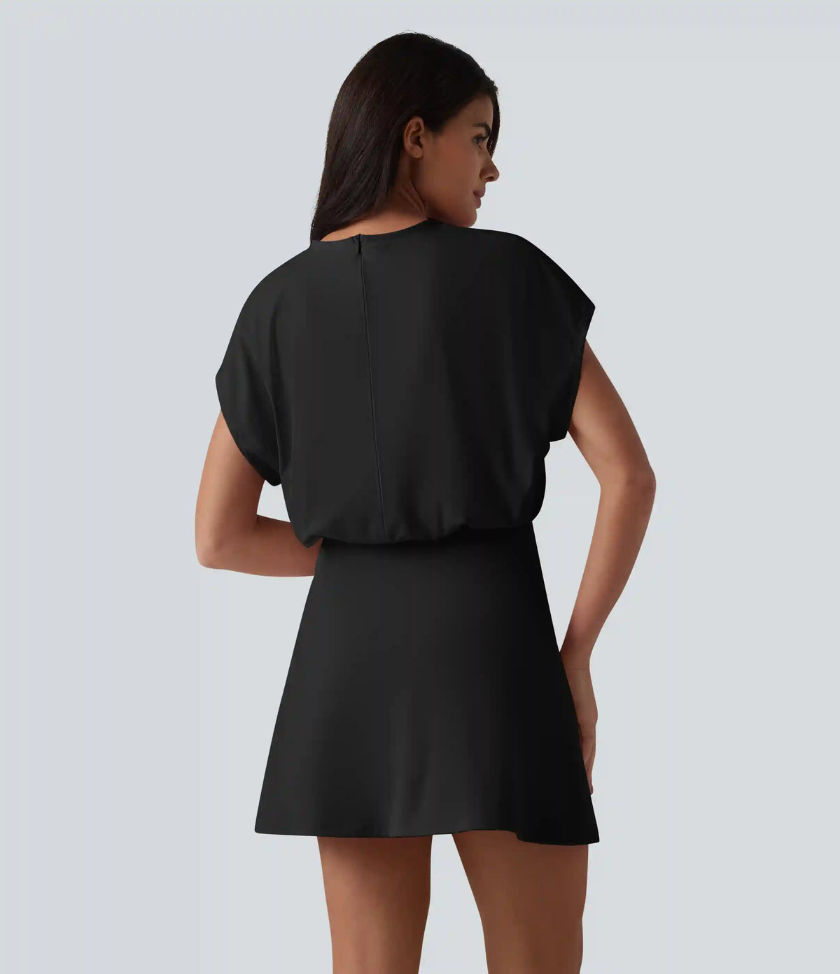 SoftlyZero™ Airy Round Neck Short Sleeve 2-in-1 InstantCool Mini Yoga Active Dress with Pockets-Easy Peezy Edition