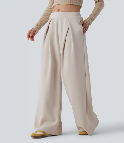SpacerTek™ Mid Rise Drawstring Crossover Casual Baggy Pants with Pockets