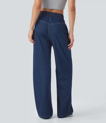 Halara Flex™ High Waisted Drawstring Wide Leg InstantCool Stretchy Knit Casual Sweatpants Jeans with Pockets