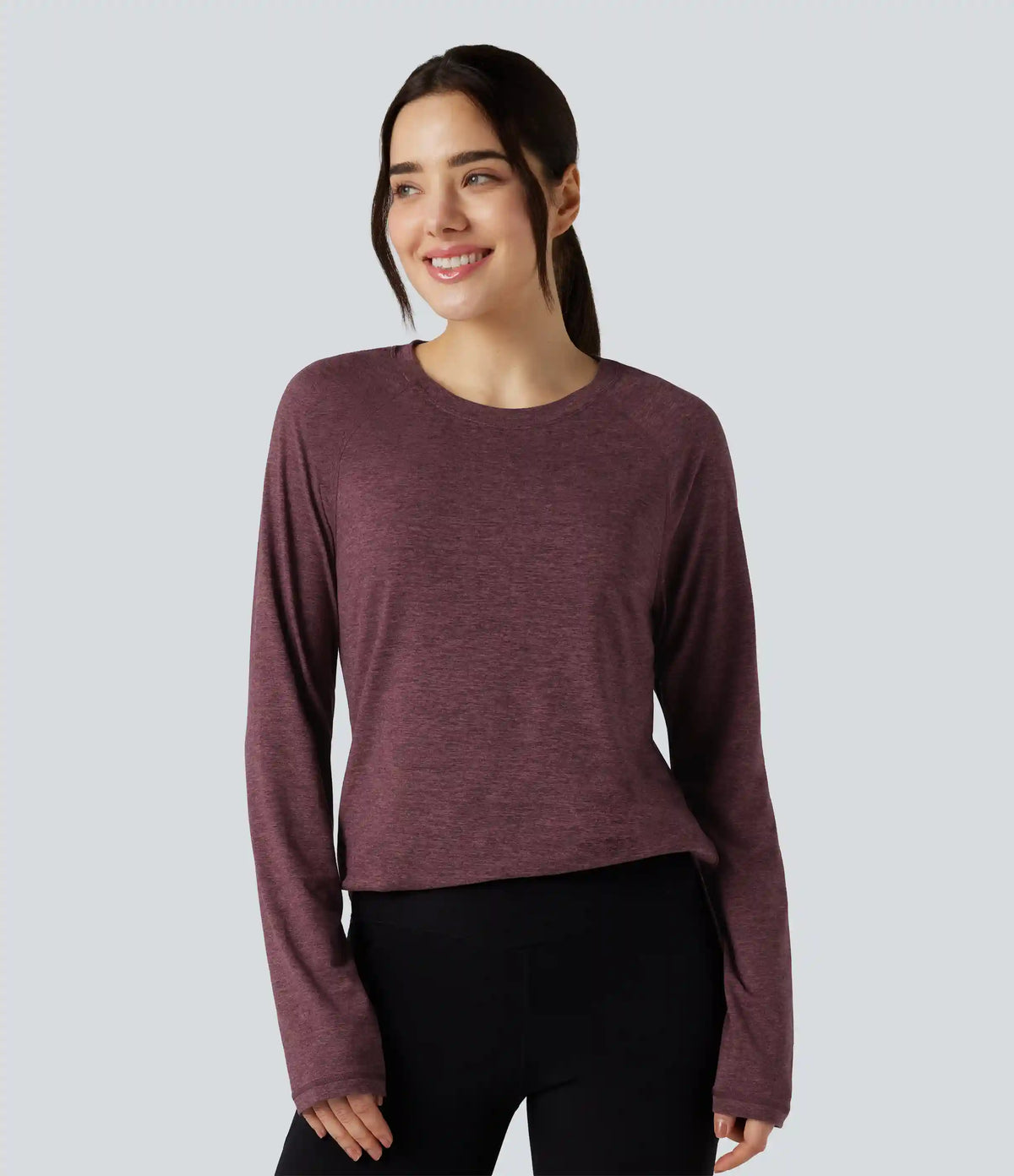 Skin Friendly Round Neck Raglan Long Sleeve Split Hem Casual T-Shirt