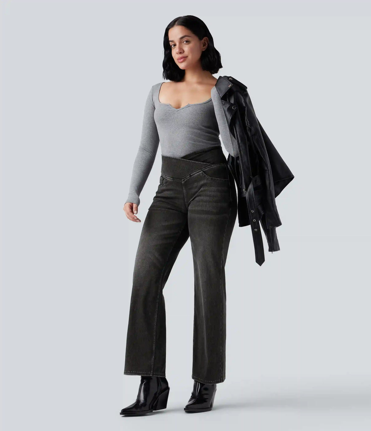 Halara Flex™ Crossover High Waisted Tummy Control Casual Straight Leg Jeans with Pockets