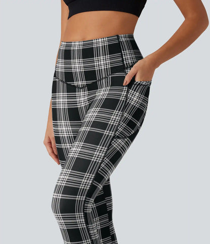 Halara UltraSculpt™ Plaid Print High Waisted Tummy Control Fleece Workout Leggings with Pockets