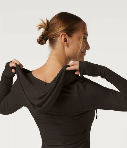 Hooded Long Sleeve Crossover Ruched Yoga Sweatshirt