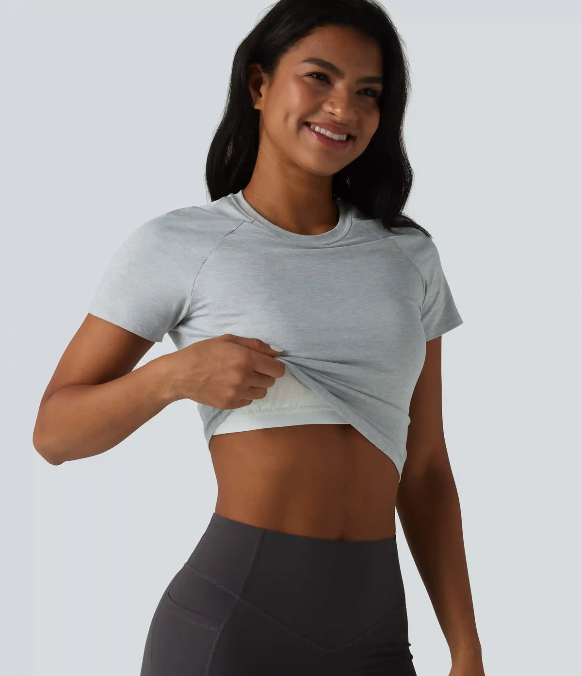 Round Neck Short Sleeve Built-in Bra Yoga Sports Top