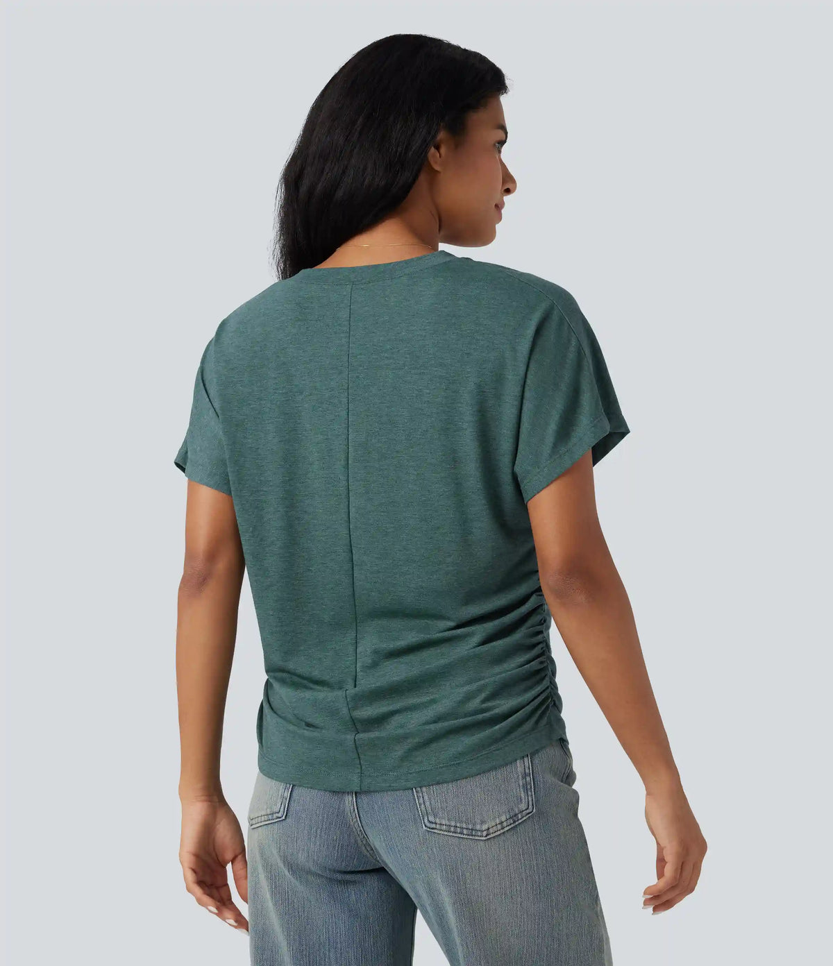 V-neck Short Sleeve Ruched Relaxed Casual Top