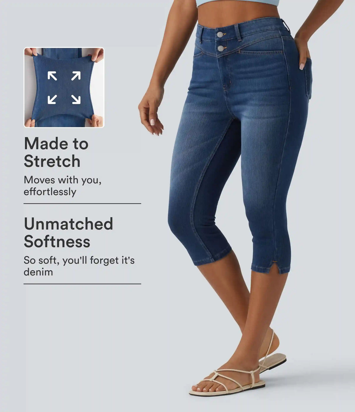 Halara Flex™ High Waisted Split Capri Casual Slim Jeans with Pockets