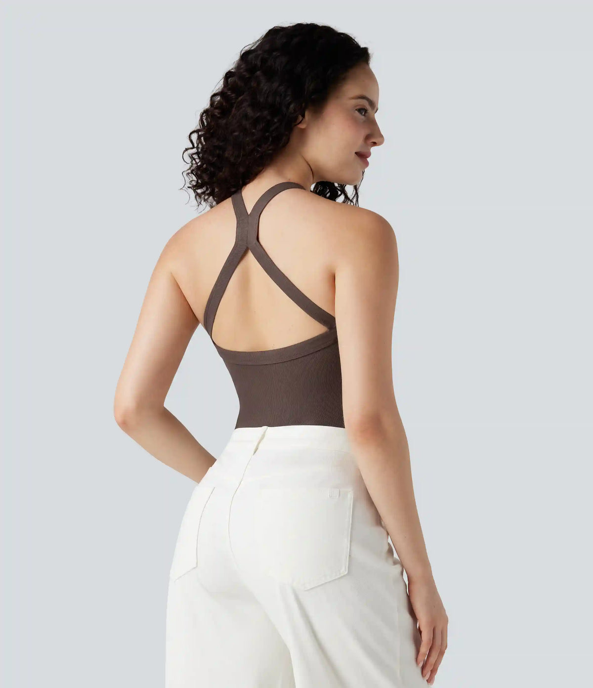 Ribbed Crisscross Back V-Neck Sleeveless Skinny Casual Bodysuit