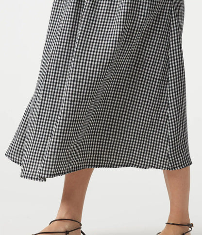 Round Neck Sleeveless Plaid Midi Casual Linen-Feel Dress with Pockets