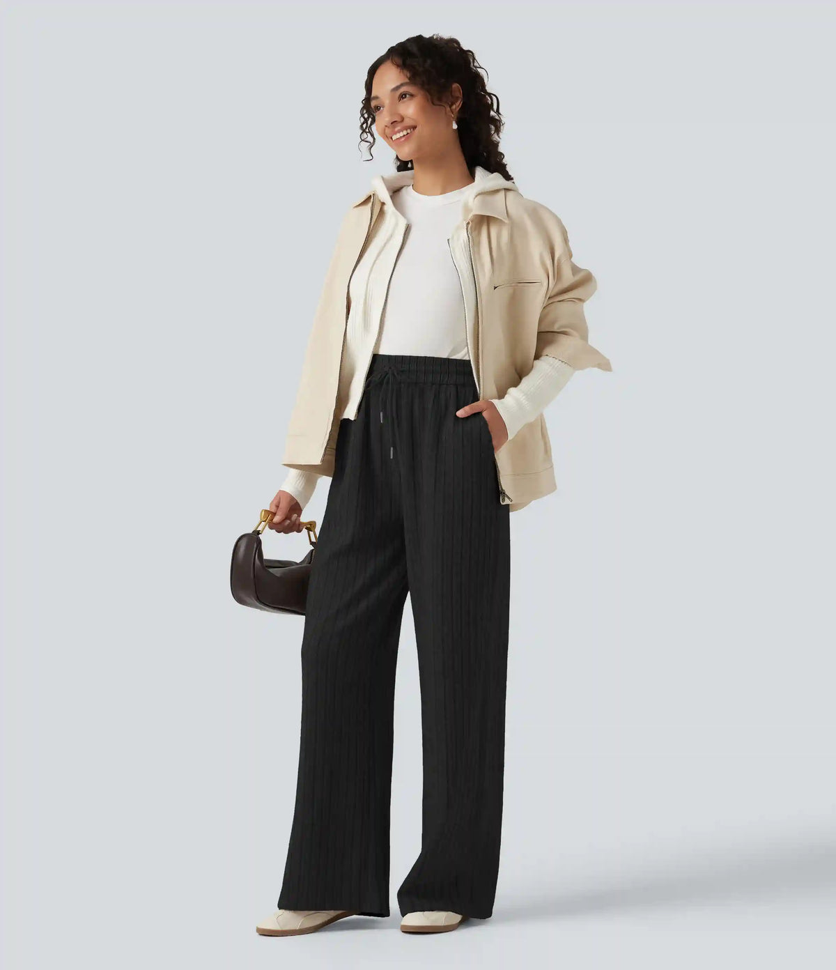 High Waisted Drawstring Baggy Casual Pants with Pockets