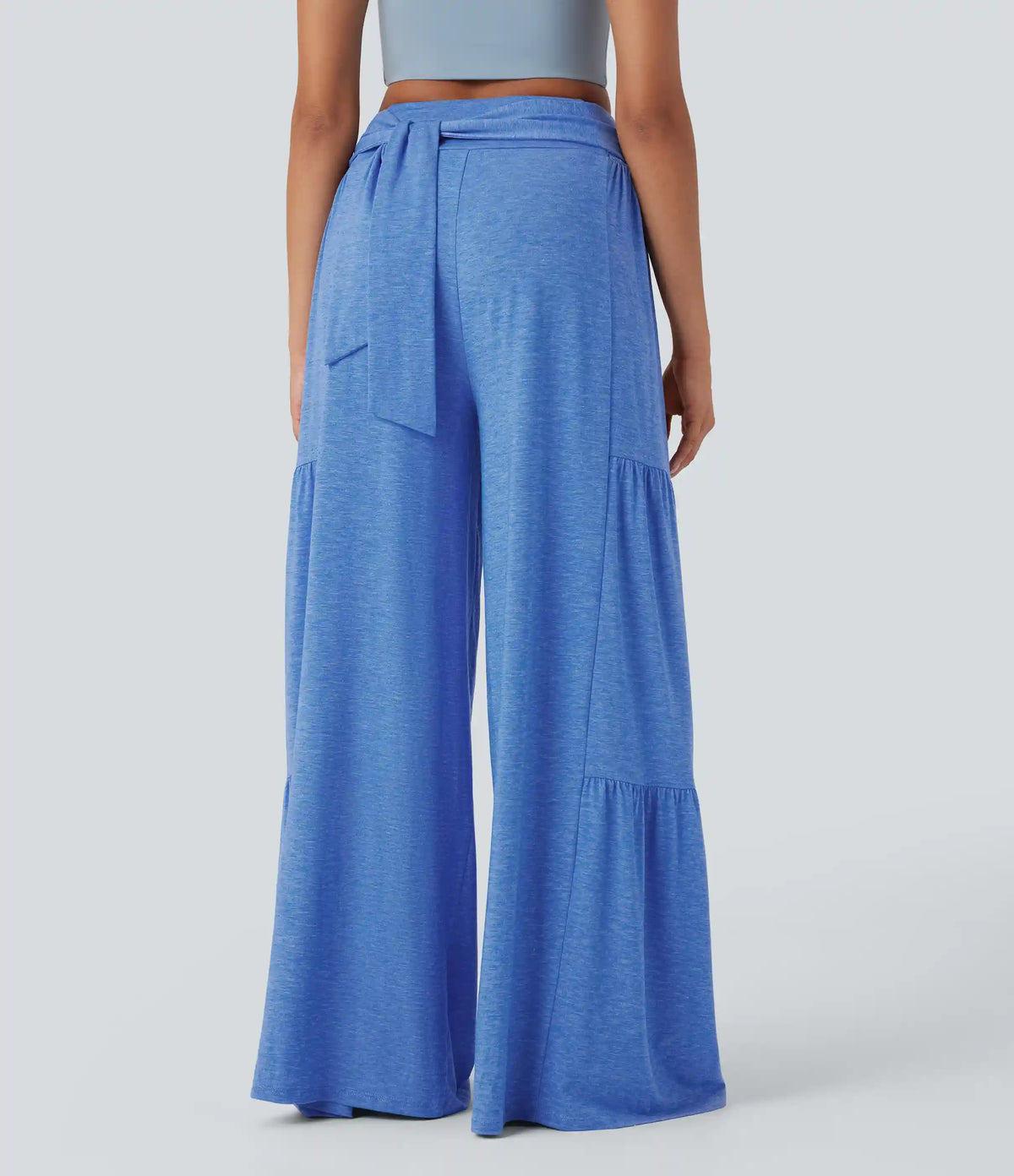 High Waisted Shirred Tie Front & Back Wide Leg Flowy Dance Pants