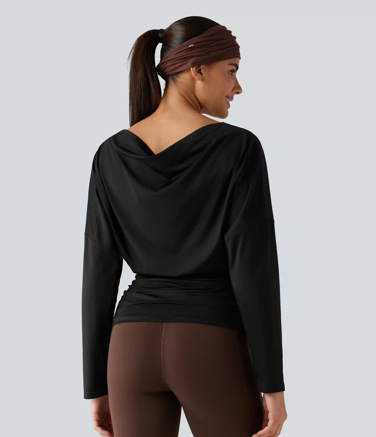 Cowl Neck Long Sleeve Cut Out Back Yoga Sports Top