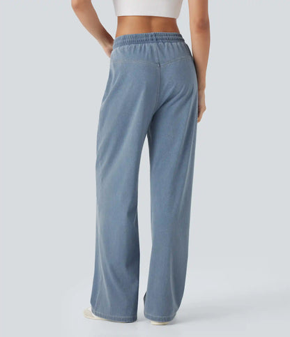 Halara Flex™ High Waisted Drawstring Wide Leg InstantCool Stretchy Knit Casual Sweatpants Jeans with Pockets