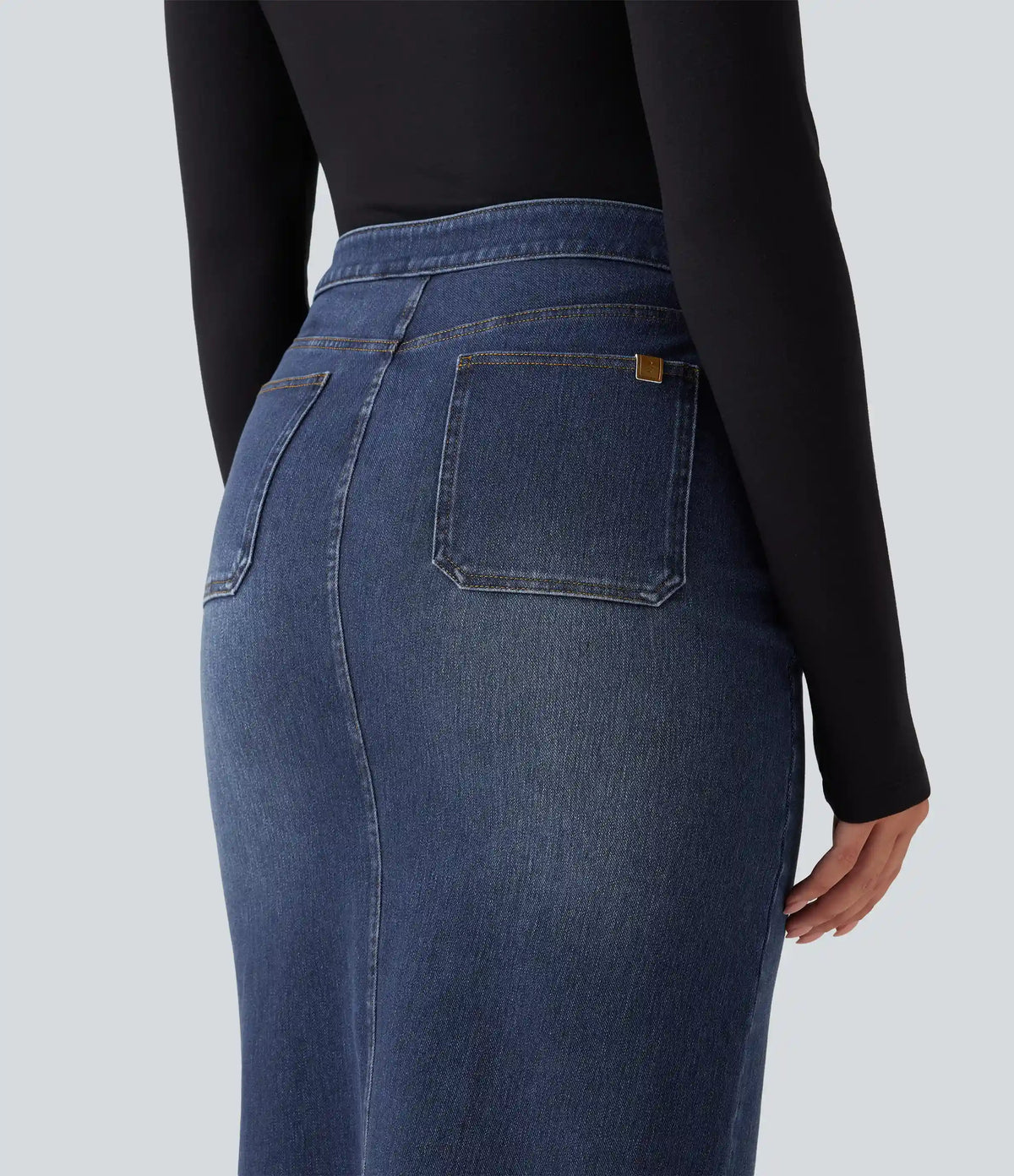 Halara Flex™ High Waisted Denim Bodycorn Midi Casual Skirt with Pockets