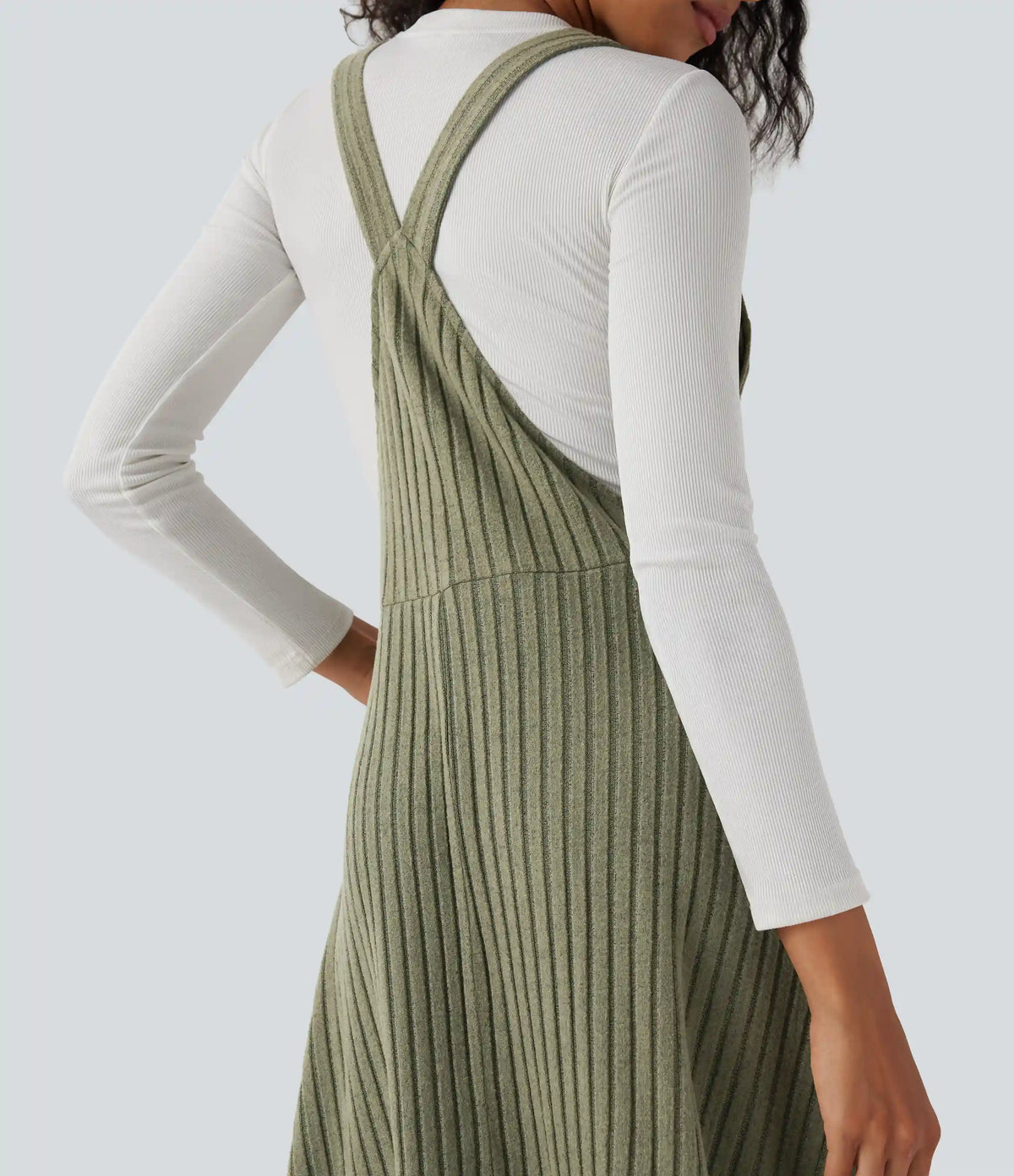 Ribbed Knit Casual Pinafore Dress with Pockets