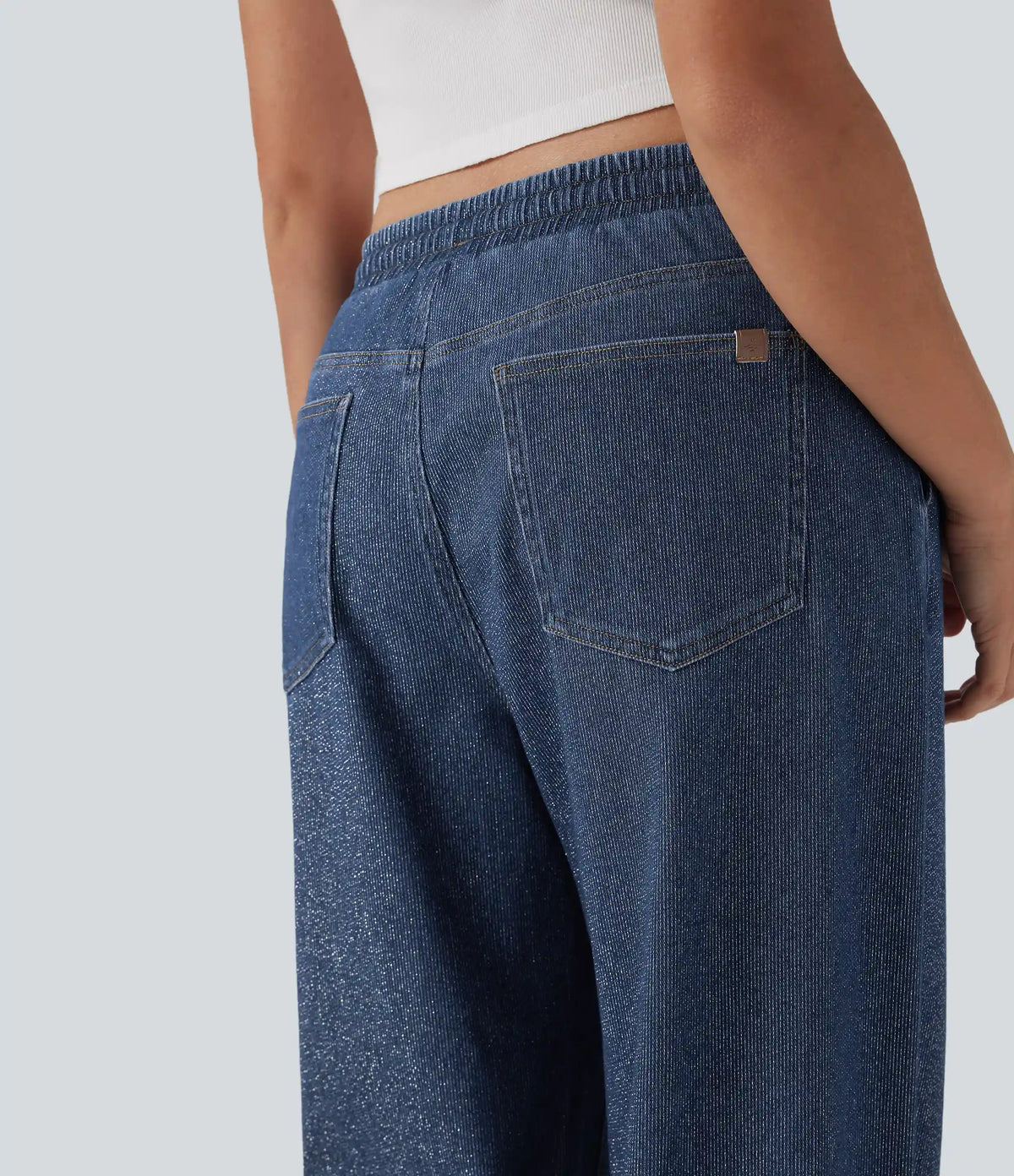 Halara Flex™ Low Rise Drawstring Wide Leg Silver Shine Casual Sweatpants Jeans with Pockets
