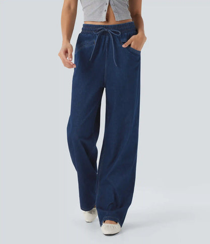 Halara Flex™ High Waisted Drawstring Wide Leg InstantCool Stretchy Knit Casual Sweatpants Jeans with Pockets