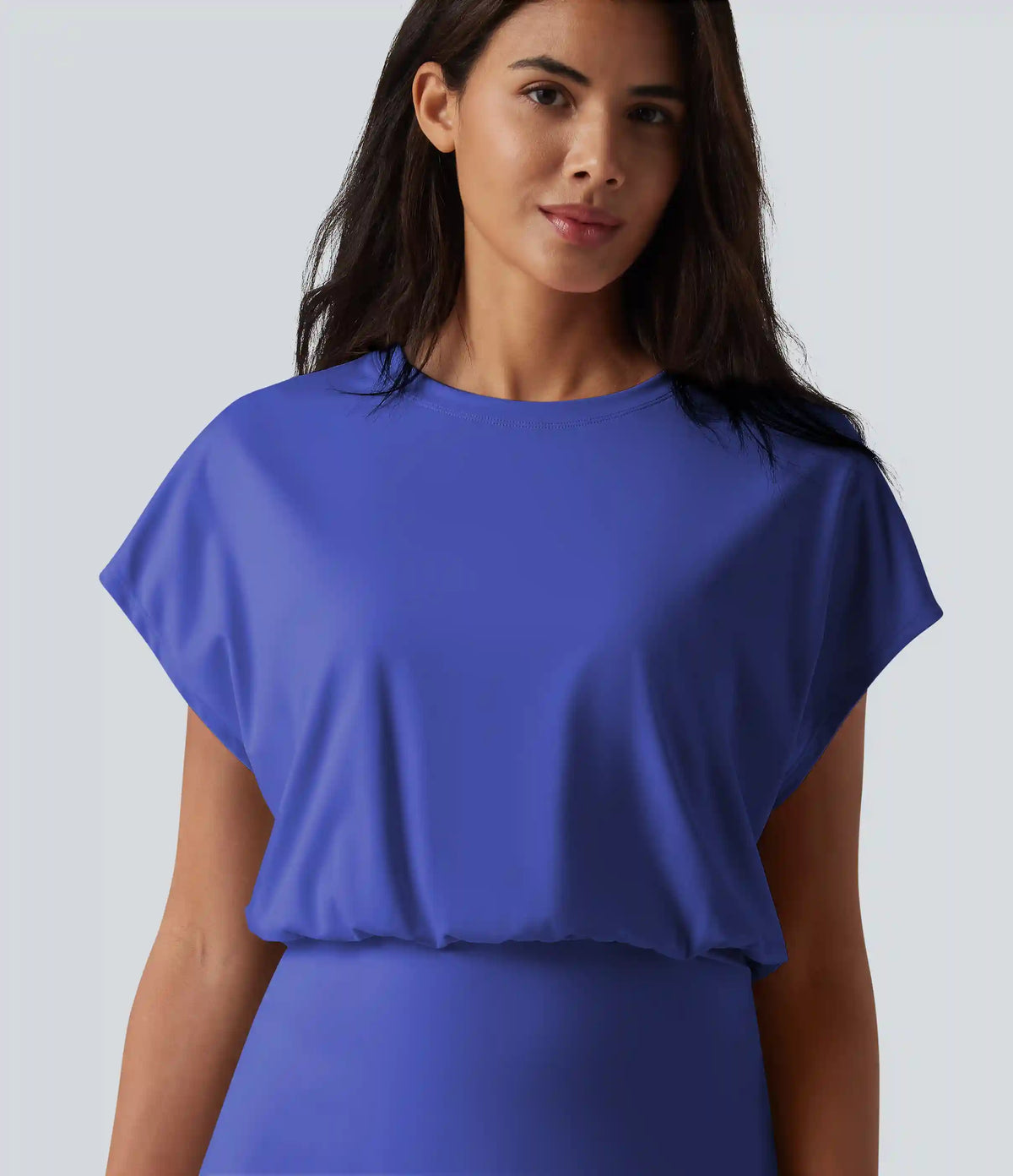 SoftlyZero™ Airy Round Neck Short Sleeve 2-in-1 InstantCool Mini Yoga Active Dress with Pockets-Easy Peezy Edition