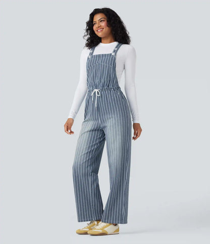 Halara Flex™ Drawstring Stripe Straight Leg Denim Casual Overalls with Pockets