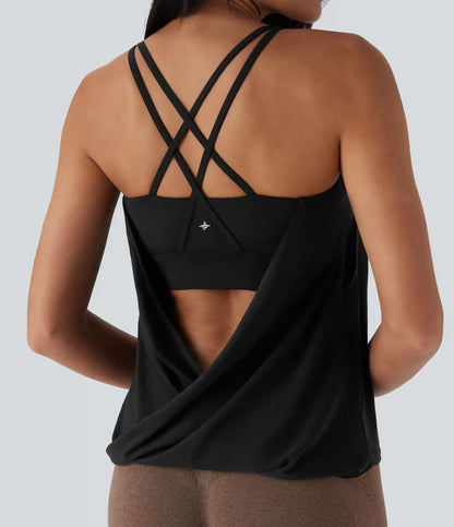 Double Straps Pleated Quick Dry Yoga Cami Top DD-F Cups