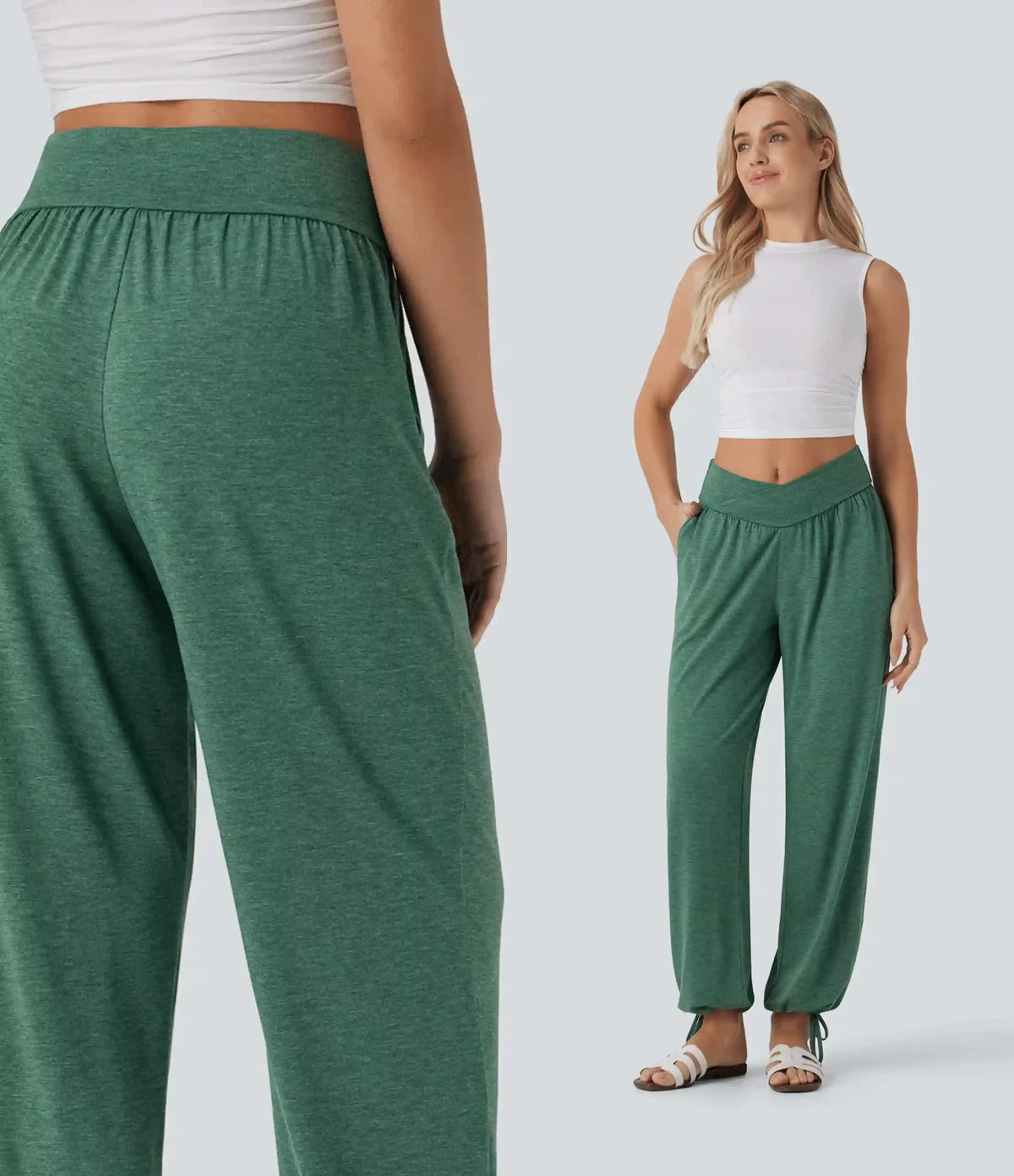 Crossover High Waisted Pocket Drawstring Casual Joggers