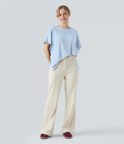 Round Neck Batwing Sleeve Relaxed Casual T-Shirt