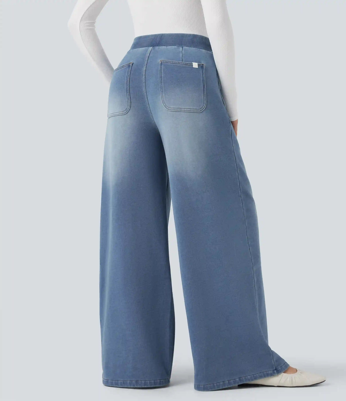 Halara Flex™ Mid Rise Wide Leg Flare French Terry Casual Sweatpants Jeans with Pockets